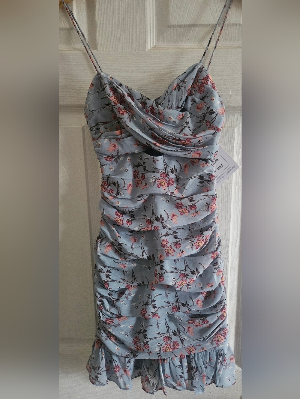Light Blue Floral Ruffle Mini Dress